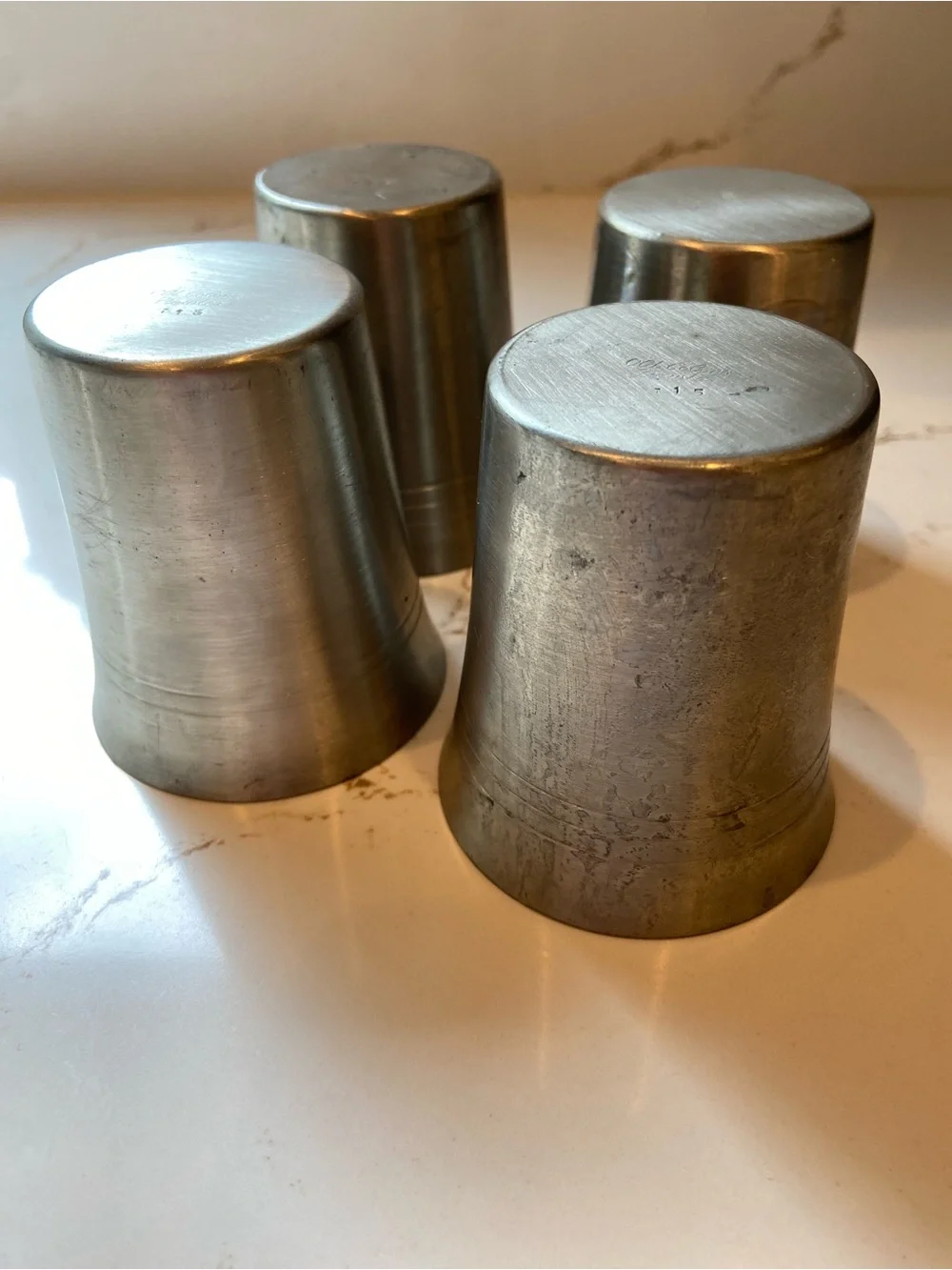 Vintage Pewter Cups Set Of (4)  Marked Old World Pewter 3” Cups Mid-century